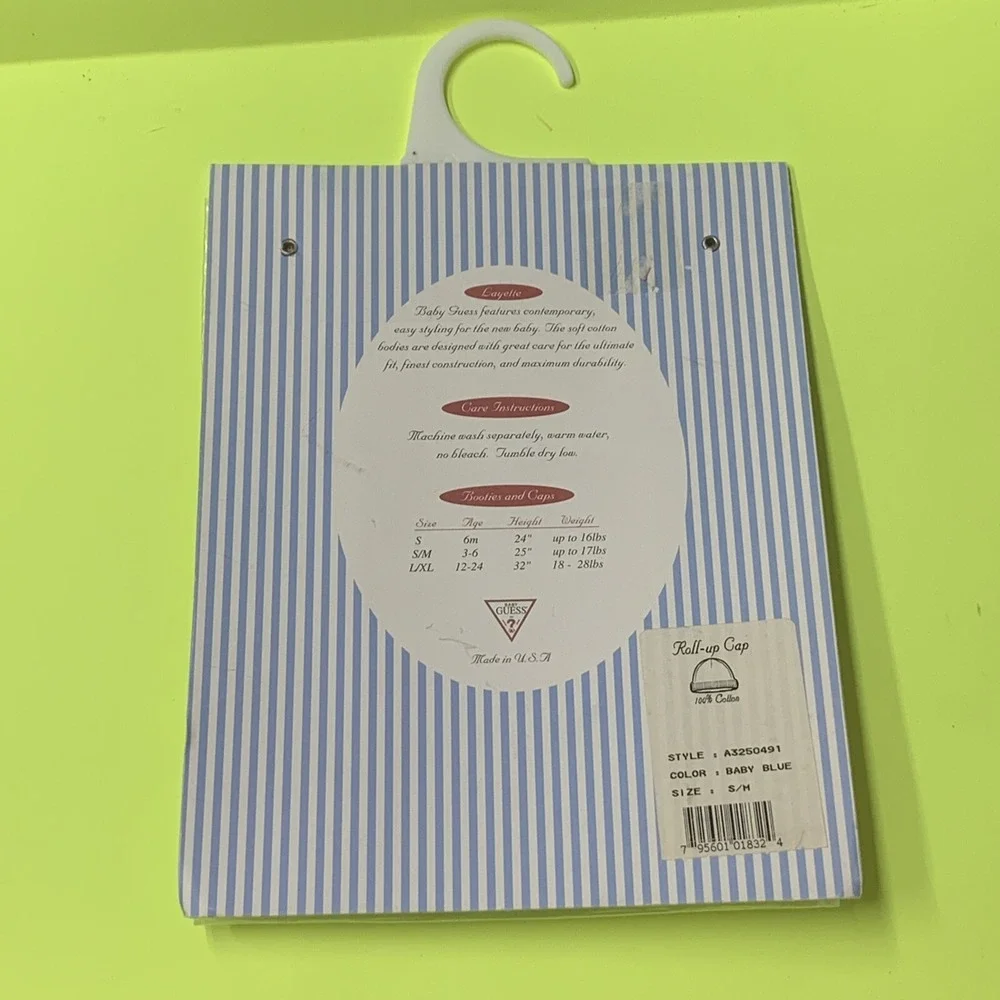 Vintage BABY GUESS Layette Roll up Cap Baby Blue S/M New sealed